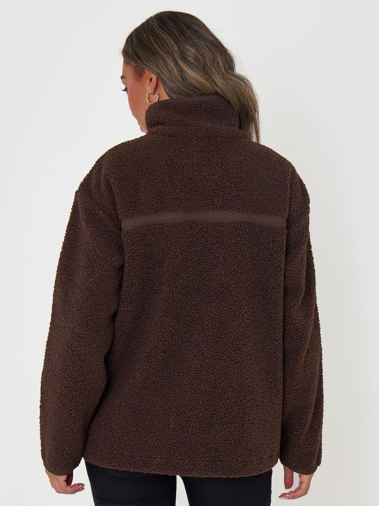 Threadbare Brown Contrast Binding Funnel Neck Fleece - Image 2 of 4 Threadbare Brown Contrast Binding Funnel Neck Fleece - Image 2 of 4