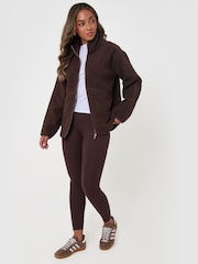Threadbare Brown Contrast Binding Funnel Neck Fleece - Image 3 of 4