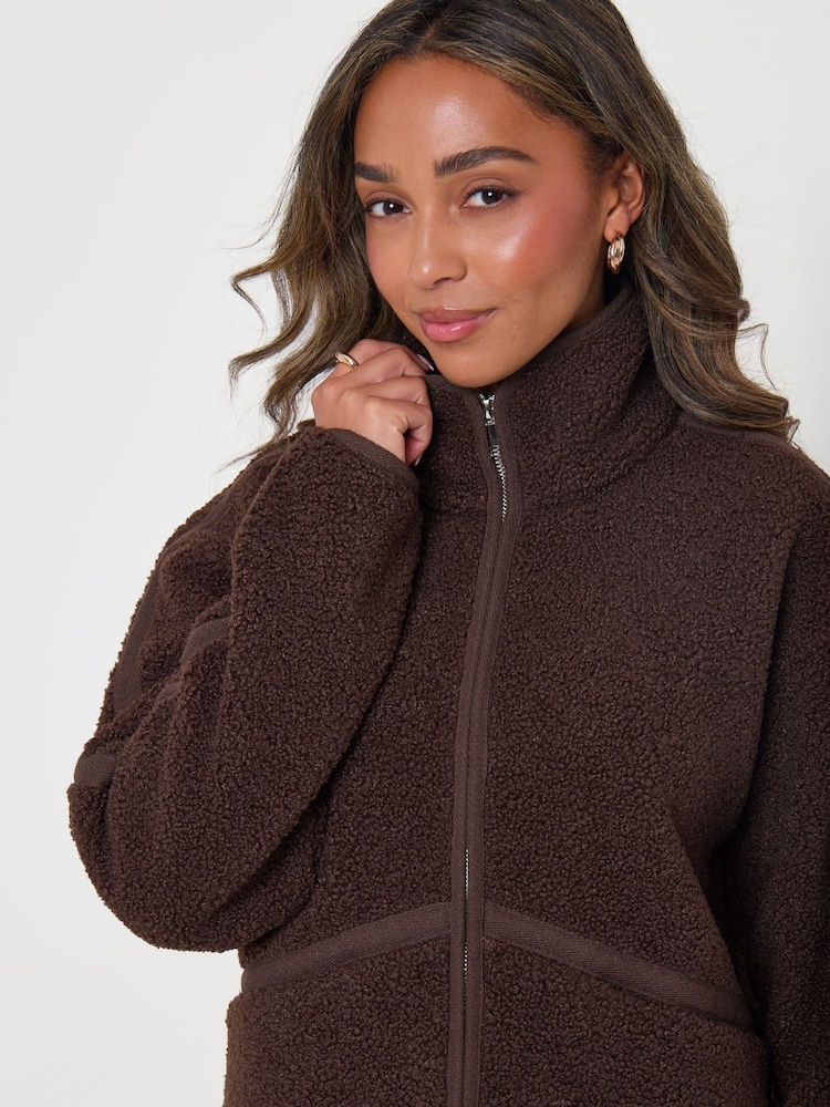 Threadbare Brown Contrast Binding Funnel Neck Fleece - Image 4 of 4 Threadbare Brown Contrast Binding Funnel Neck Fleece - Image 4 of 4