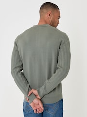 Threadbare Green Textured Cable Knit Polo Jumper - Image 3 of 4