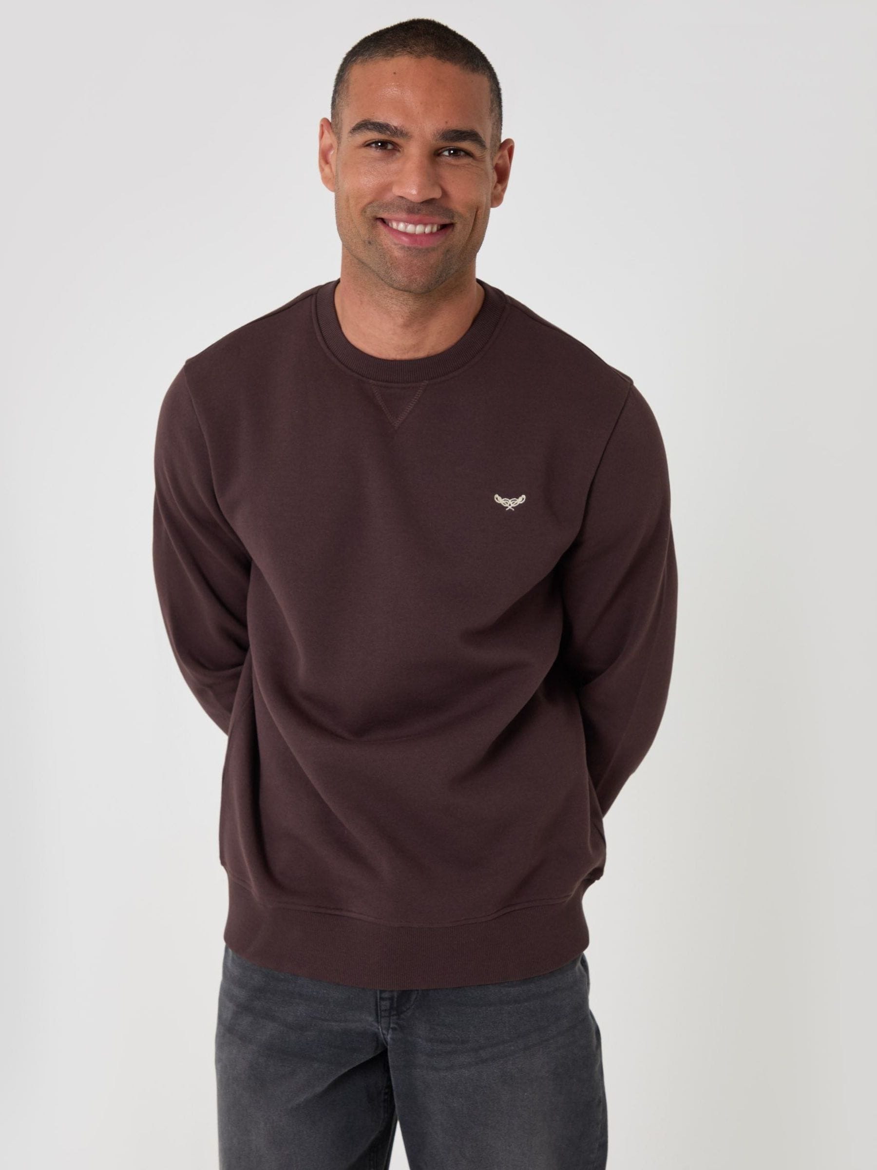 Threadbare Men's Brown The Essential Cotton Rich Crew Neck Sweatshirt In Chocolate - Image 2