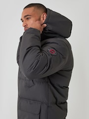 Threadbare Grey Showerproof Hooded Puffer Coat with Adjustable Waist - Image 2 of 5