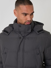 Threadbare Grey Showerproof Hooded Puffer Coat with Adjustable Waist - Image 4 of 5