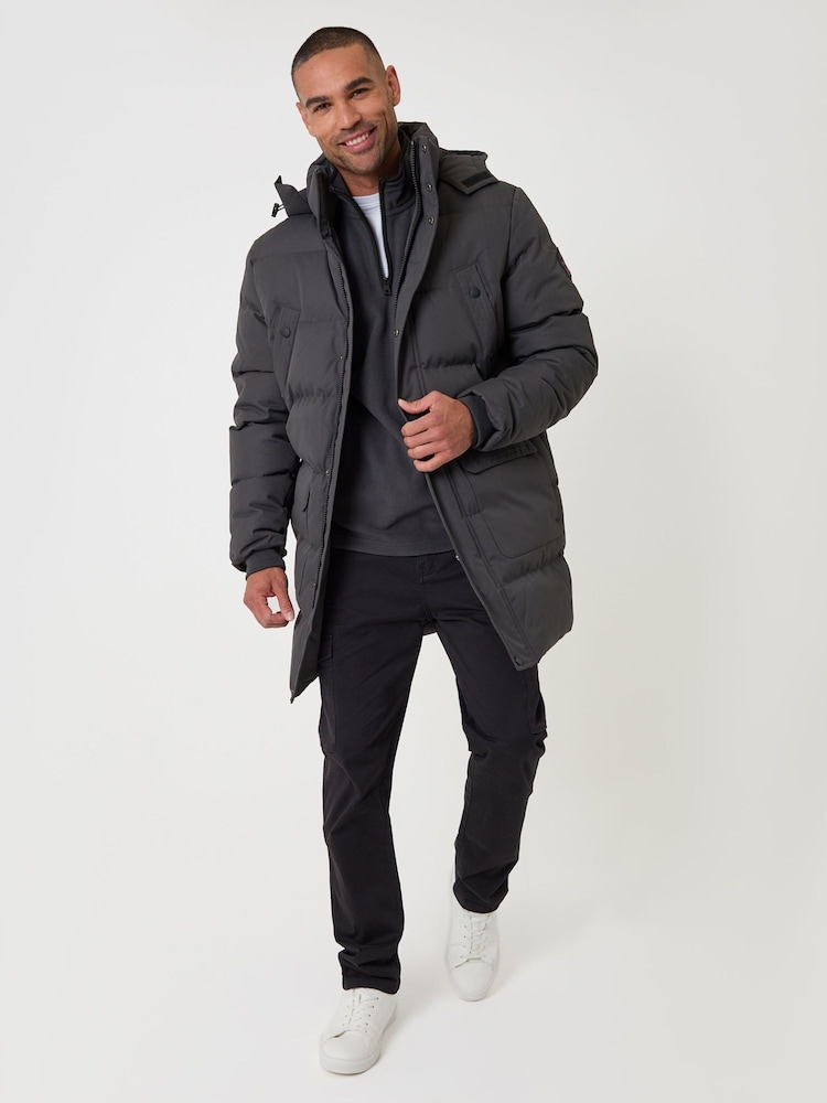 Threadbare Grey Showerproof Hooded Puffer Coat with Adjustable Waist - Image 5 of 5 Threadbare Grey Showerproof Hooded Puffer Coat with Adjustable Waist - Image 5 of 5