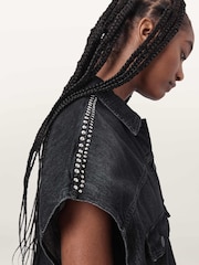 AllSaints Black Alba Stud Short Sleeve Shirt - Image 4 of 6