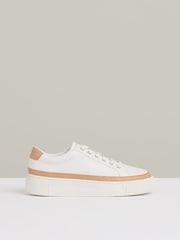 Reiss Camel/White Leanne Grained Leather Platform Trainers - Image 1 of 5