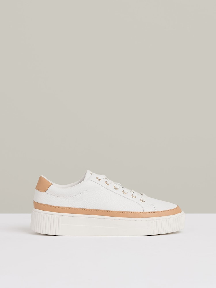 Reiss Camel/White Leanne Grained Leather Platform Trainers - Image 1 of 5