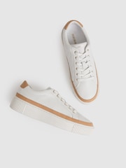 Reiss Camel/White Leanne Grained Leather Platform Trainers - Image 3 of 5