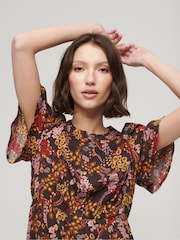 Superdry Brown Printed Tiered Midi Dress - Image 3 of 6