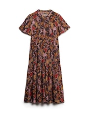 Superdry Brown Printed Tiered Midi Dress - Image 4 of 6
