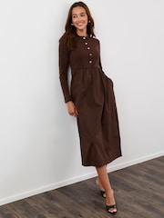 Threadbare Brown Ribbed Jersey Button Up Midaxi Dress - Image 1 of 4