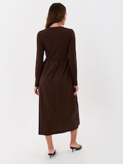 Threadbare Brown Ribbed Jersey Button Up Midaxi Dress - Image 3 of 4
