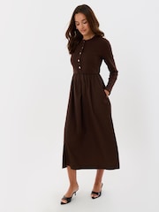 Threadbare Brown Ribbed Jersey Button Up Midaxi Dress - Image 4 of 4