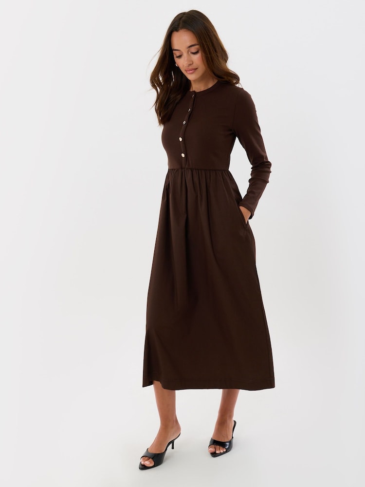 Threadbare Brown Ribbed Jersey Button Up Midaxi Dress - Image 4 of 4