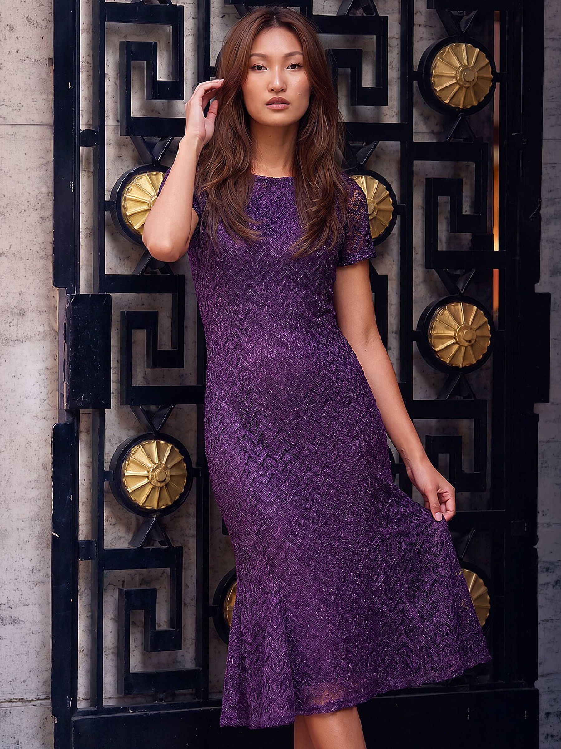 Roman Women's Purple Sparkle Lace Midi Dress - Image 1