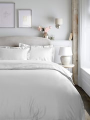 White Oxford Edge Collection Luxe 300 Thread Count 100% Cotton Sateen Oxford Luxury Duvet Cover And Pillowcase Set - Image 1 of 2