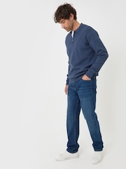 Threadbare Blue Cotton Rich Quarter Zip Long Sleeve Polo Shirt - Image 2 of 4