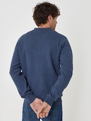 Threadbare Blue Cotton Rich Quarter Zip Long Sleeve Polo Shirt - Image 3 of 4