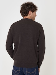 Threadbare Brown Cotton Rich Quarter Zip Long Sleeve Polo Shirt - Image 2 of 4