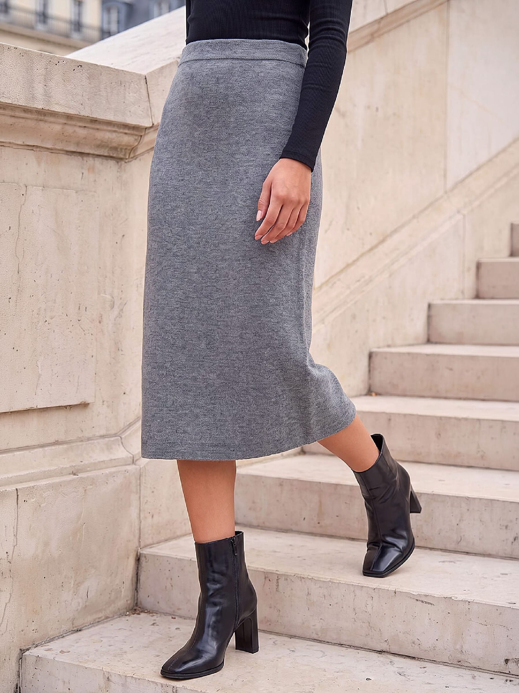 Roman Womens Petite A-Line Knitted Midi Skirt, Grey, Size 18, Women - Image 3