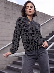 Roman Black Tie Neck Polka Dot Top - Image 2 of 4