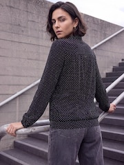 Roman Black Tie Neck Polka Dot Top - Image 3 of 4