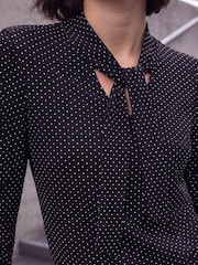 Roman Black Tie Neck Polka Dot Top - Image 4 of 4