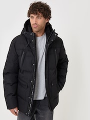 Threadbare Black Showerproof Hooded Puffer Coat with Borg Lined Hood - Image 1 of 5