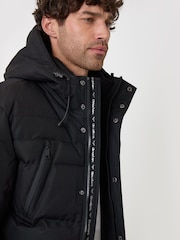 Threadbare Black Showerproof Hooded Puffer Coat with Borg Lined Hood - Image 2 of 5
