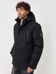 Threadbare Black Showerproof Hooded Puffer Coat with Borg Lined Hood - Image 3 of 5