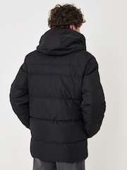 Threadbare Black Showerproof Hooded Puffer Coat with Borg Lined Hood - Image 4 of 5