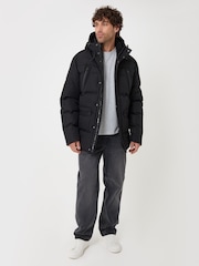 Threadbare Black Showerproof Hooded Puffer Coat with Borg Lined Hood - Image 5 of 5