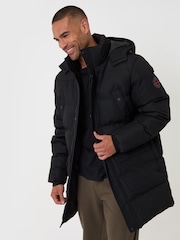 Threadbare Black Showerproof Hooded Puffer Coat with Adjustable Waist - Image 1 of 5