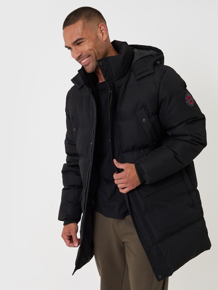 Threadbare Black Showerproof Hooded Puffer Coat with Adjustable Waist - Image 1 of 5 Threadbare Black Showerproof Hooded Puffer Coat with Adjustable Waist - Image 1 of 5