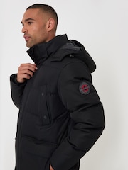 Threadbare Black Showerproof Hooded Puffer Coat with Adjustable Waist - Image 2 of 5
