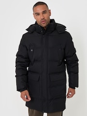 Threadbare Black Showerproof Hooded Puffer Coat with Adjustable Waist - Image 4 of 5
