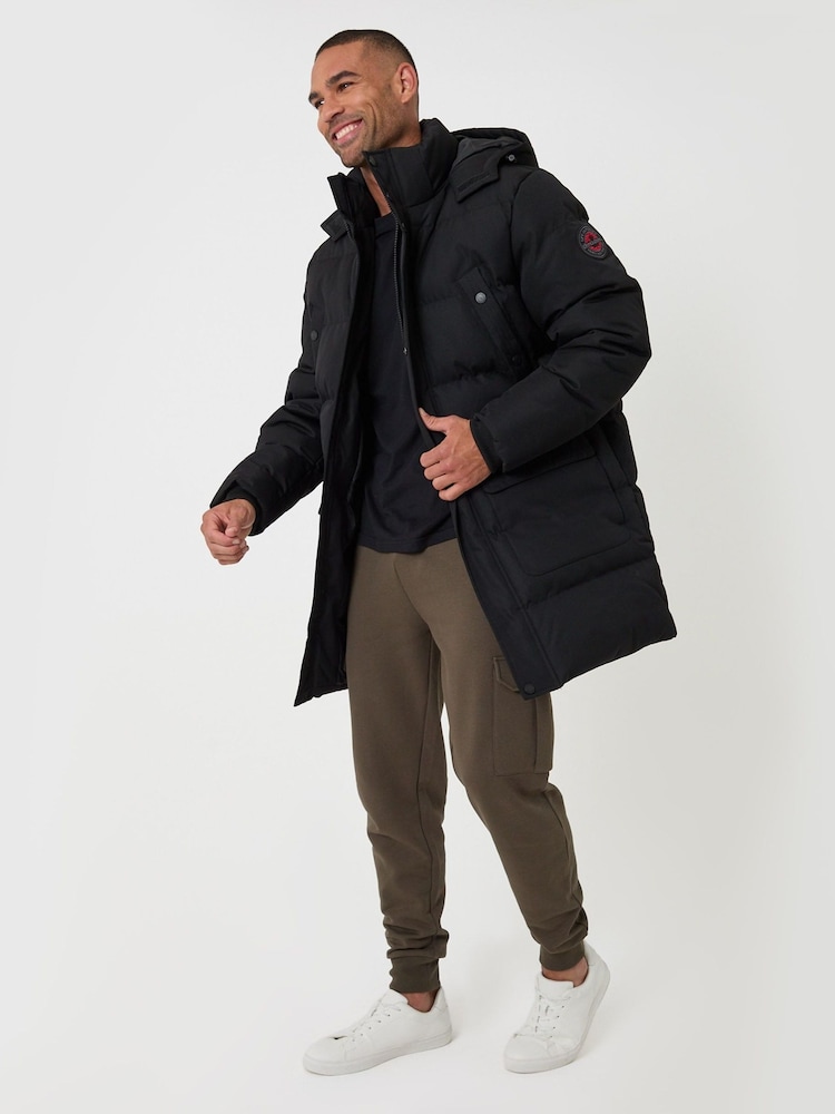 Threadbare Black Showerproof Hooded Puffer Coat with Adjustable Waist - Image 5 of 5 Threadbare Black Showerproof Hooded Puffer Coat with Adjustable Waist - Image 5 of 5