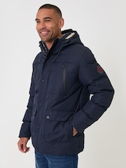 Bleu - Threadbare Doudoune à capuche déperlante, doublée en borg. - Image 1 sur 5