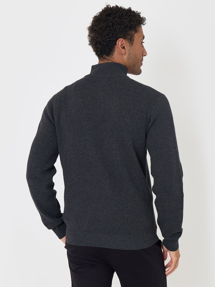 Threadbare Dark Grey Cotton Blend Knitted Quarter Zip Jumper - Image 2 of 4