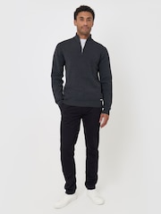 Threadbare Dark Grey Cotton Blend Knitted Quarter Zip Jumper - Image 3 of 4