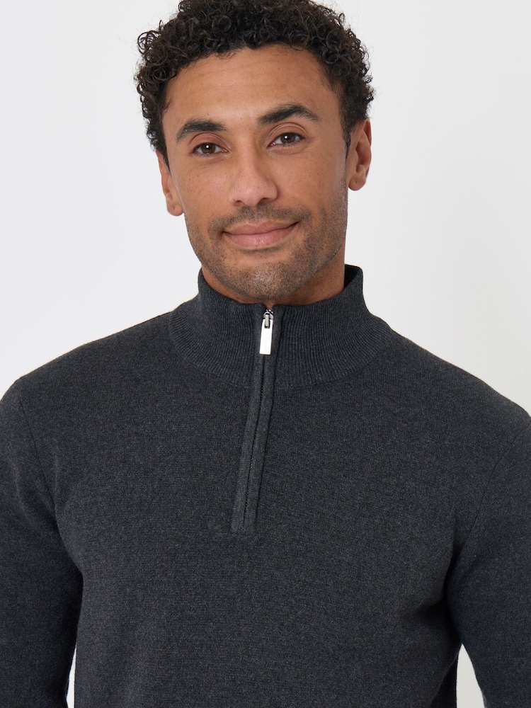 Threadbare Dark Grey Cotton Blend Knitted Quarter Zip Jumper - Image 4 of 4