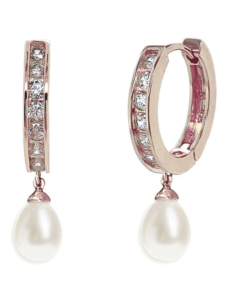Ivory & Co Rose Gold Canterbury Crystal And Pearl Hoop Earrings - Image 1 of 5