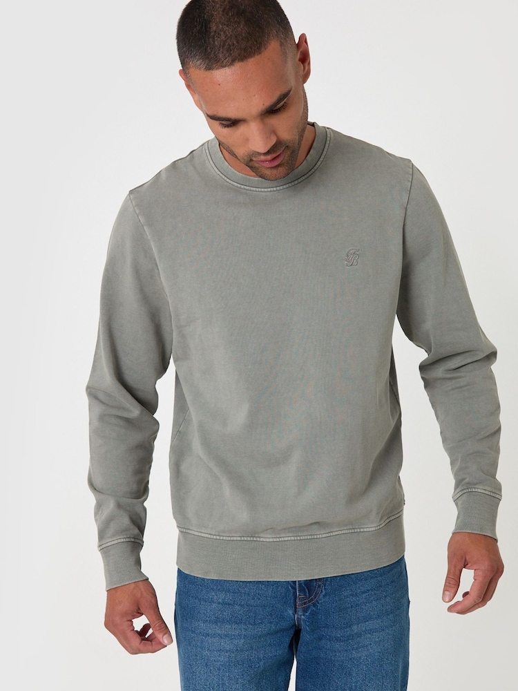 Threadbare Green Garment Dyed Crew Neck Sweatshirt - Image 1 of 4 Threadbare Green Garment Dyed Crew Neck Sweatshirt - Image 1 of 4