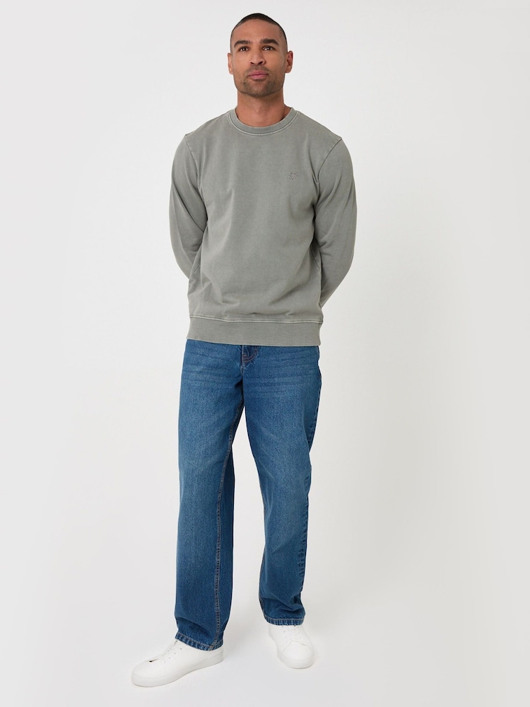 Threadbare Green Garment Dyed Crew Neck Sweatshirt - Image 4 of 4 Threadbare Green Garment Dyed Crew Neck Sweatshirt - Image 4 of 4