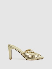 Reiss Gold Imogen Leather Woven Heeled Mules - Image 1 of 5