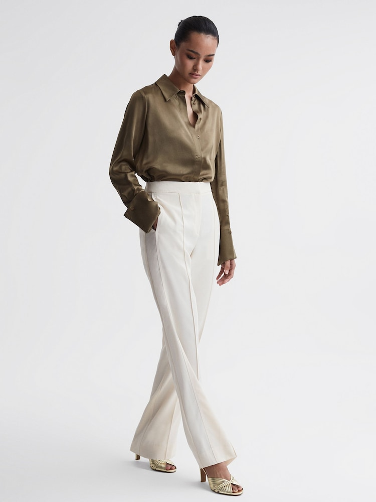 Reiss Gold Imogen Leather Woven Heeled Mules - Image 2 of 5