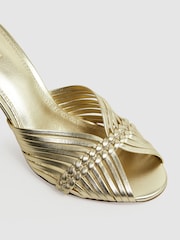 Reiss Gold Imogen Leather Woven Heeled Mules - Image 5 of 5
