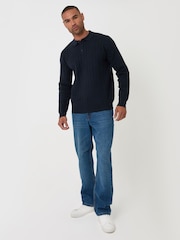 Threadbare Navy Blue Textured Cable Knit Polo Jumper - Image 5 of 5