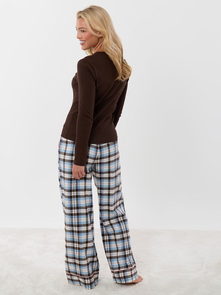 Threadbare Brown Petite Cotton Long Pyjamas Set - Image 2 of 5 Threadbare Brown Petite Cotton Long Pyjamas Set - Image 2 of 5