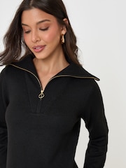 Threadbare Black Quarter Zip Brushed Knit Mini Dress - Image 4 of 4